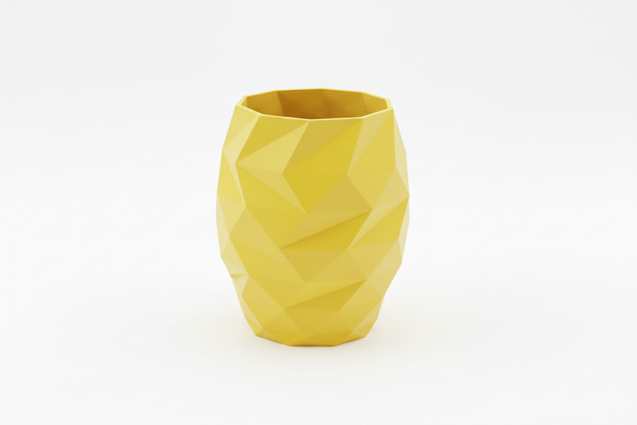 Yellow Geometric Faceted Vase