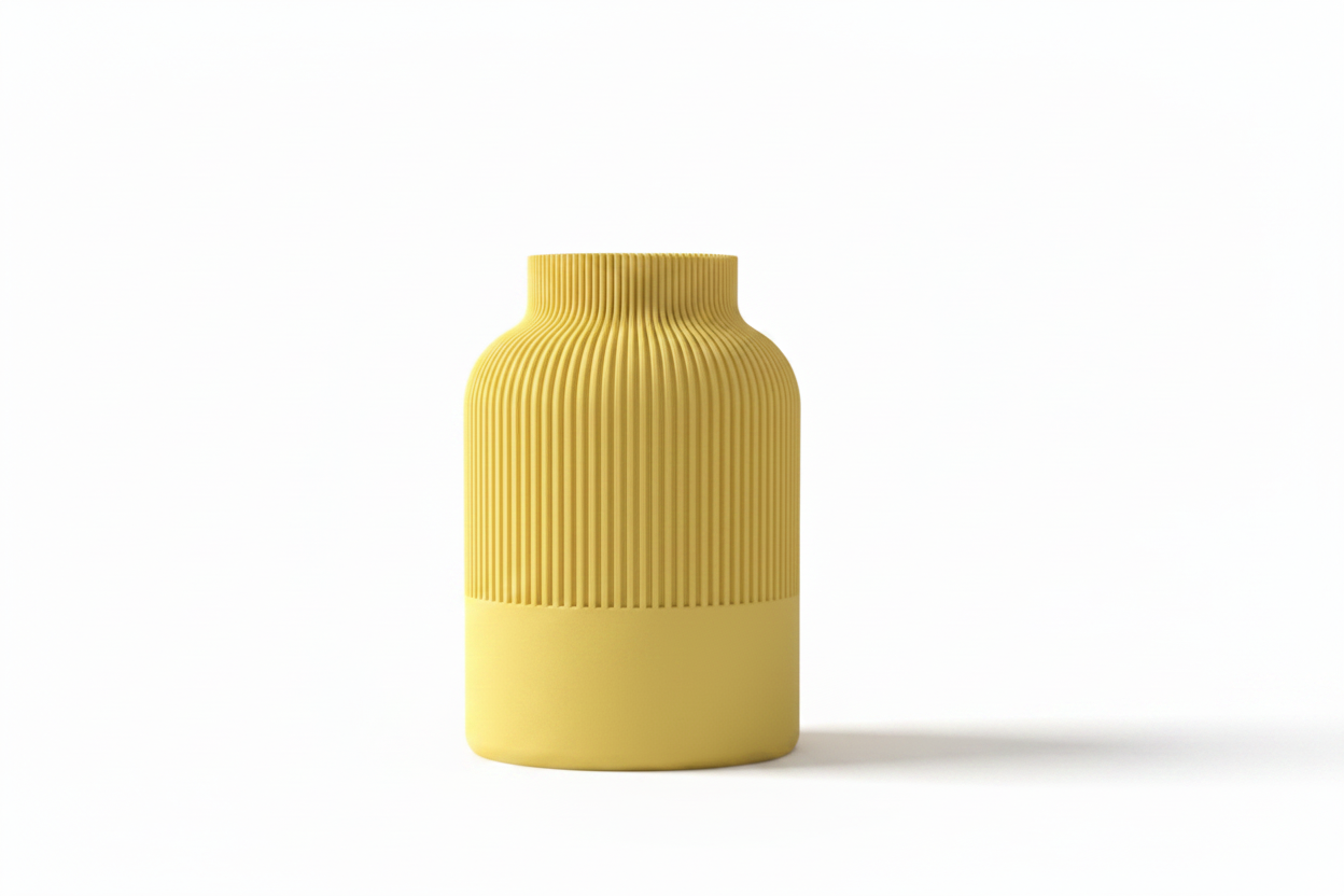 Yellow Ribbed Tan Vase