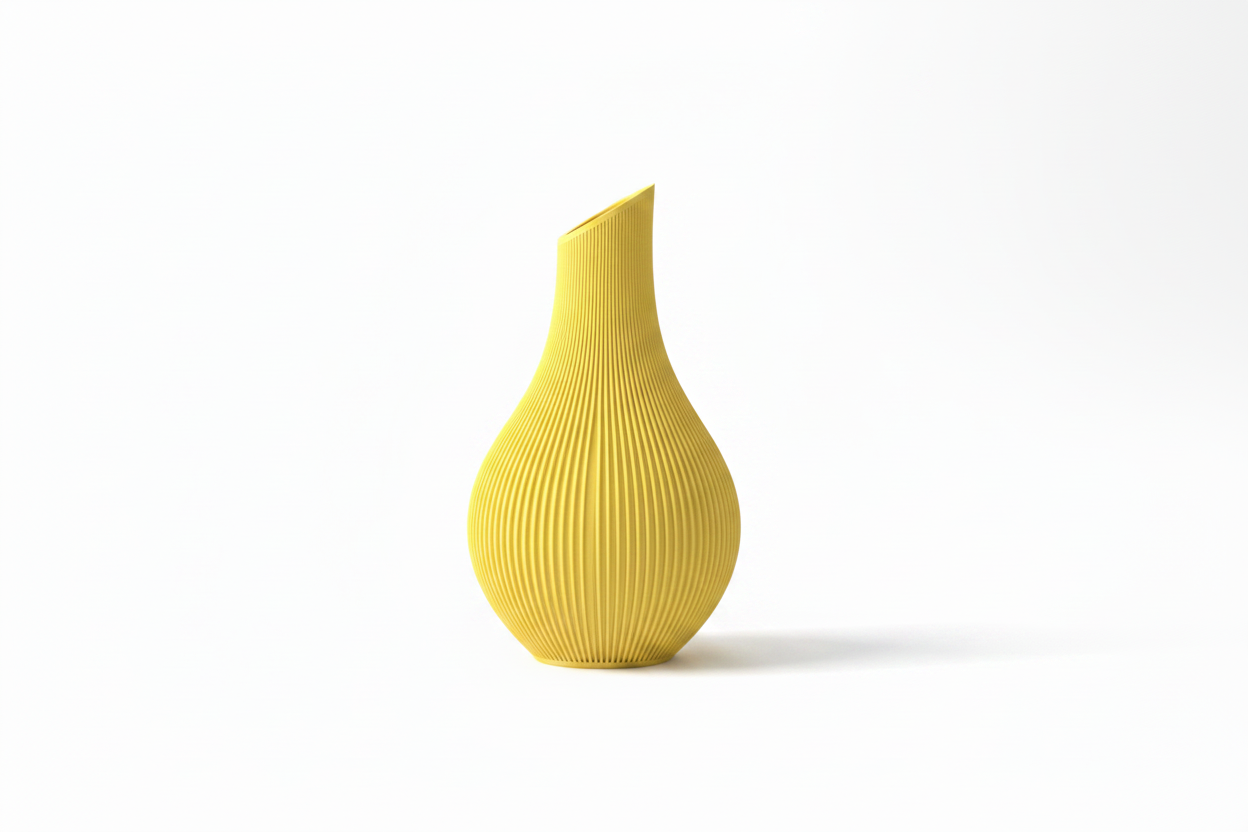 Yellow Ribbed Vase