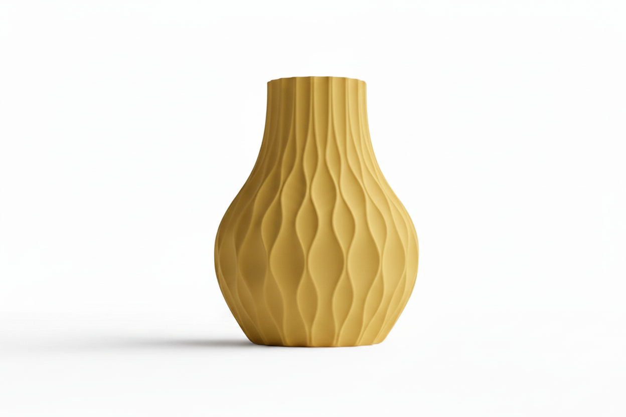 Yellow Wave Ribbed Vase