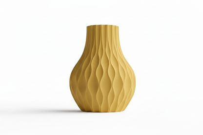 Yellow Wave Ribbed Vase